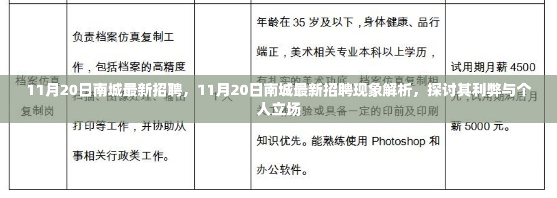 11月20日南城最新招聘現(xiàn)象解析，利弊探討與個(gè)人立場