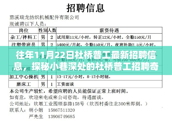 杜橋普工最新招聘信息揭秘，11月22日探秘小巷深處的招聘奇遇記
