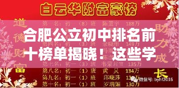 合肥公立初中排名前十榜單揭曉！這些學(xué)校成為學(xué)子們的夢想殿堂