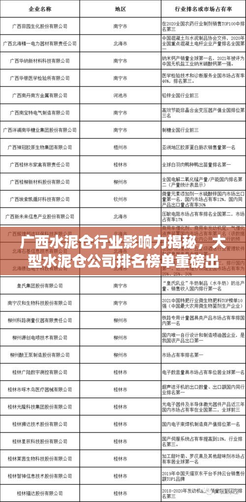 廣西水泥倉(cāng)行業(yè)影響力揭秘，大型水泥倉(cāng)公司排名榜單重磅出爐！