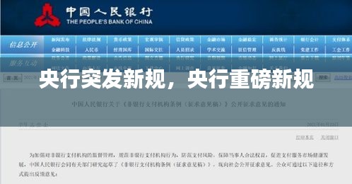 央行突發(fā)新規(guī)，央行重磅新規(guī) 